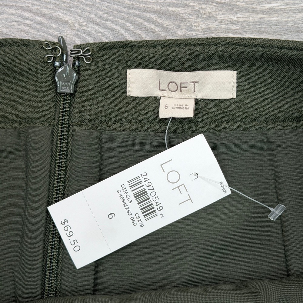 Ann Taylor LOFT Faux Wrap Skirt Womens 6 Olive Green Military Button Front Mini - Picture 7 of 14